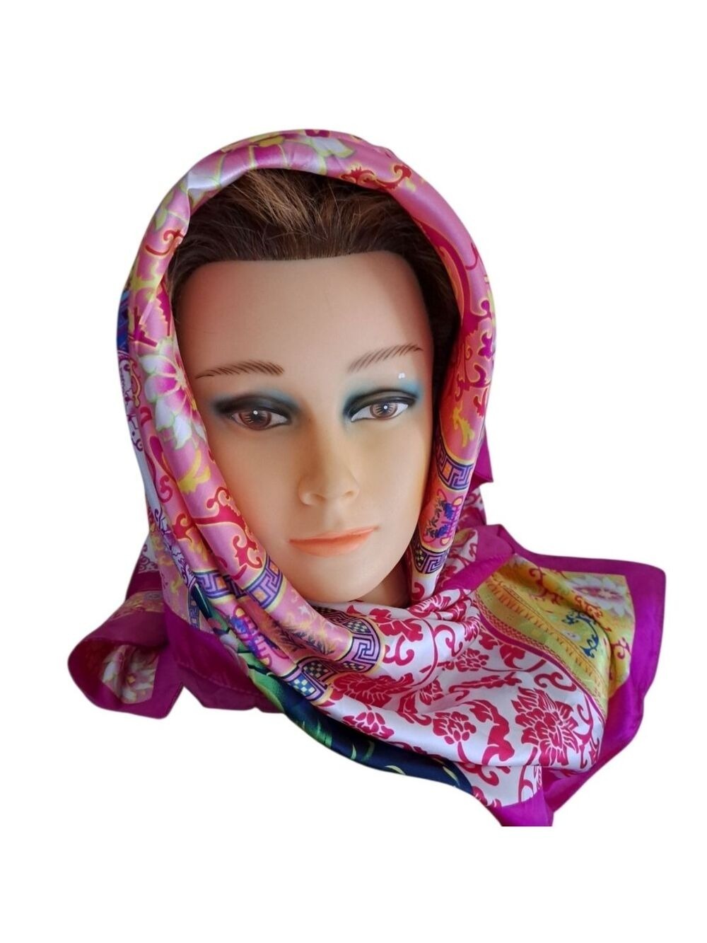 M.O.S.I silky Satiny Pink Square Scarf Mod Coastal Floral Abstract Print 36x36"